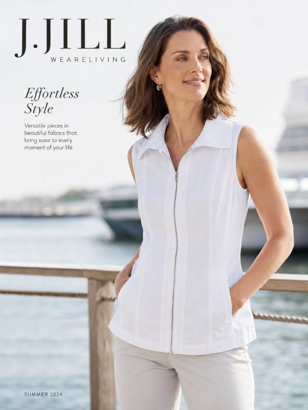 White Sleeveless Zip Front Utility Vest Top | Minimalist Collared Lightweight Ja